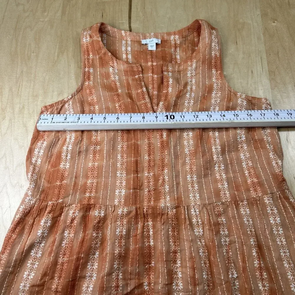 J.Jill Womens Small Sleeveless Tiered Dress Orange White Cotton Swing Dress GC - Picture 7 of 7